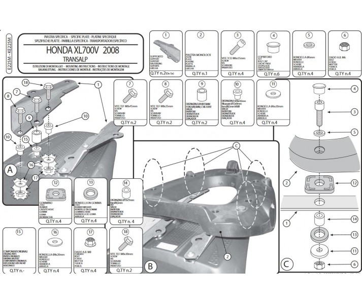 Adaptador Givi Baul Monolock C/M5M Honda Xlv Transalp 700 08 A 12