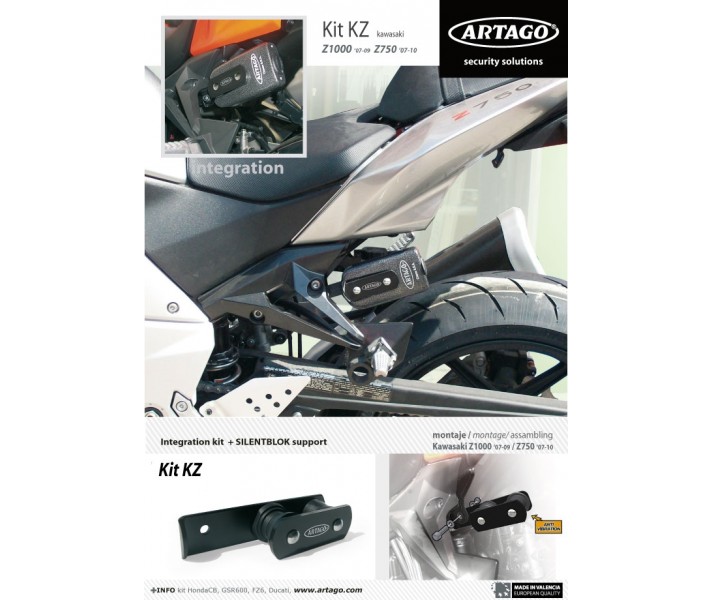 Soporte para candado Artago Kit integracin 69 Kawasaki Z1000 07-09Z750 07 Ref KZ