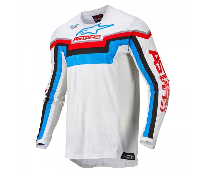 Camiseta Alpinestars Techstar Quadro Off White Azul Neon |3761122-2073|