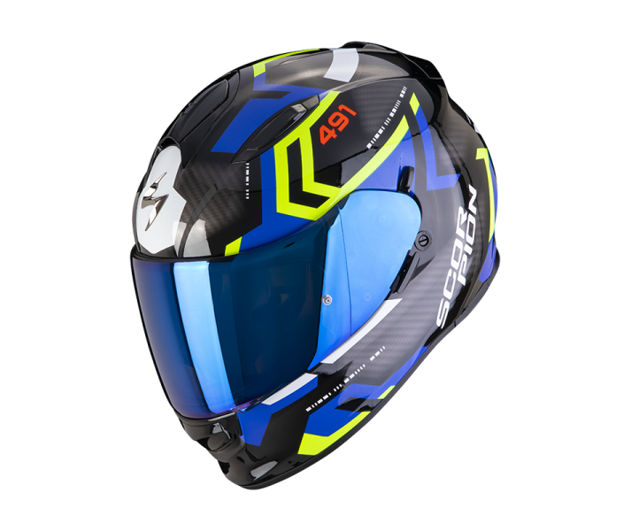 Casco Scorpion EXO 491 SPIN Negro Azul Amarillo Fluor, 48-370-191-02