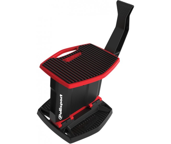 Caballete plegable de circuito Polisport en rojo/negro con logo Polisport POLISP