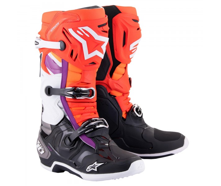 Botas Alpinestars Tech 10 Negro Rojo Fluor Naranja Fluor Blanco |2010020-1332|