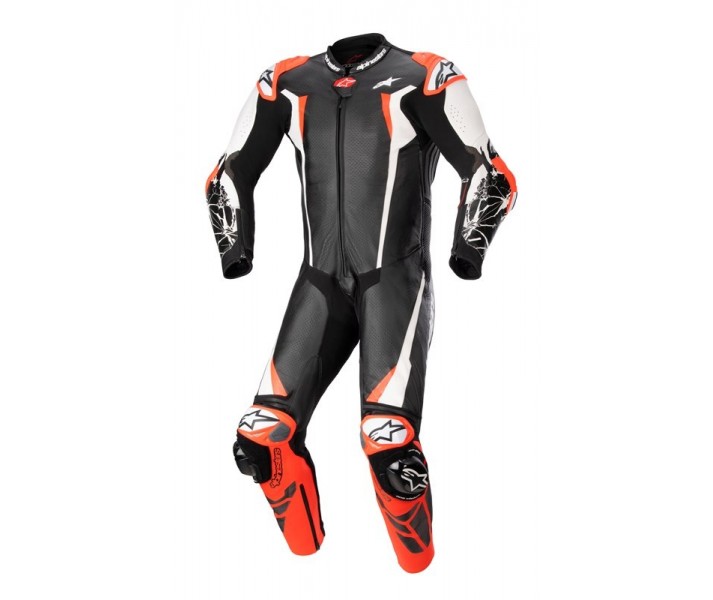 Mono Alpinestars Racing Absolute V2 1 Pc Leather Negro Blanco Rojo Fluor