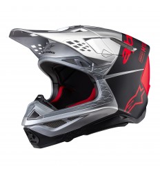 Casco Alpinestars Supertech S-M10 Flood Plata Rojo Fluor Mate Brillo