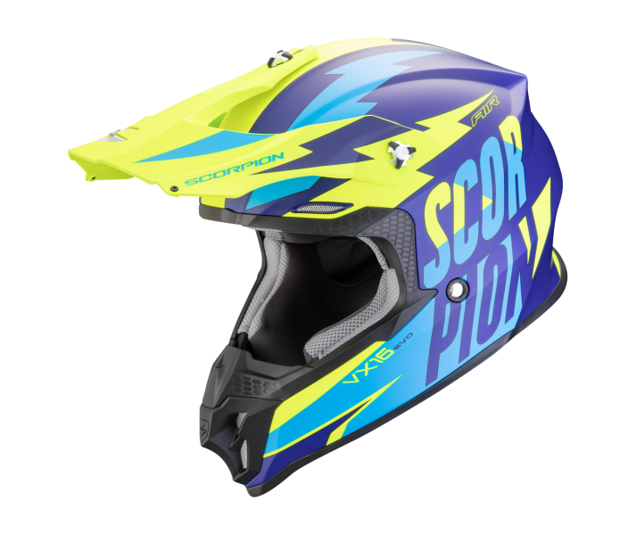 Casco Scorpion Vx 16 Evo Air Slanter Azul Amarillo Fluor |146-431-220|