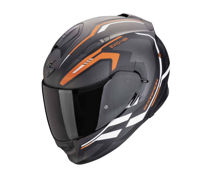 Casco Scorpion Exo 491 Kripta Negro Mate Naranja Blanco |48-450-333|