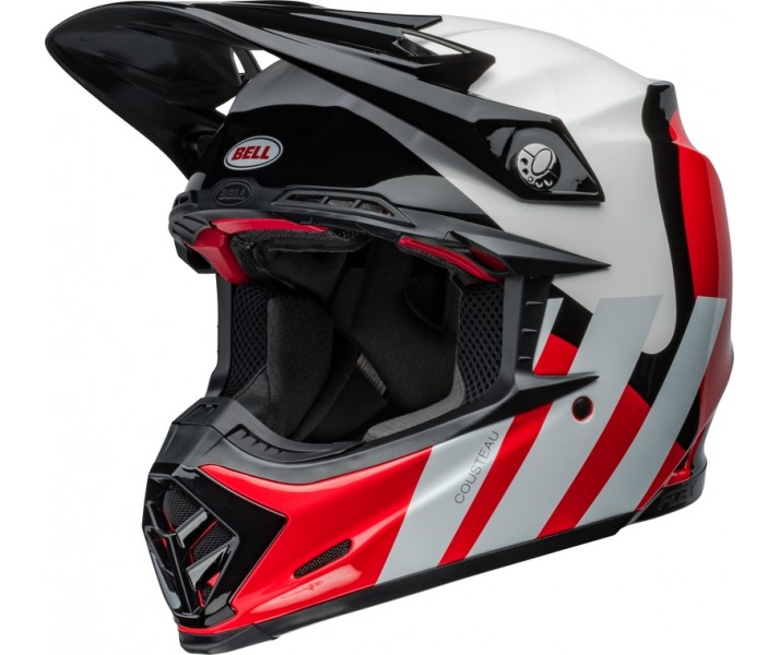 Casco Bell Moto-9S Flex Hello Cousteau Stripes Blanco Brillo Rojo