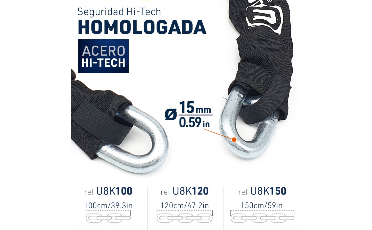 Cadena y candado Moto Artago Hexagonal ø13 / 120 cm Art 4 Ref 13ART120 -  Fabregues Motos