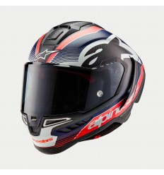 Casco Alpinestars Supertech R10 Team Negro Carbón Rojo Fluor Azul Mate