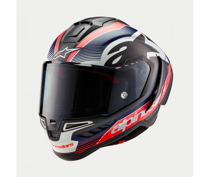 Casco Alpinestars Supertech R10 Team Negro Carbón Rojo Fluor Azul Mate