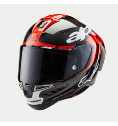 Casco Alpinestars Supertech R10 Element Negro Carbon Rojo Blanco Brillo