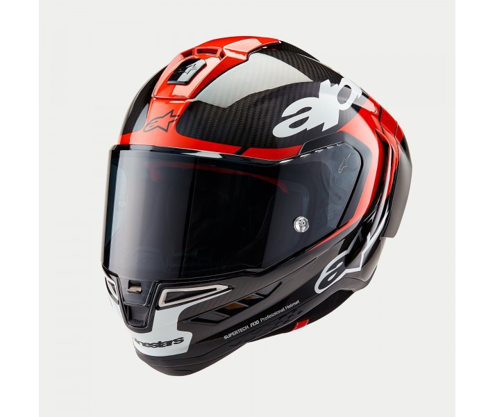 Casco Alpinestars Supertech R10 Element Negro Carbon Rojo Blanco Brillo