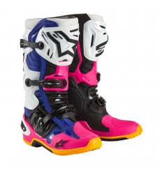 Botas Alpinestars Limited Edition Tech 10 Coast Blanco Azul Oscuro Rosa Fluor