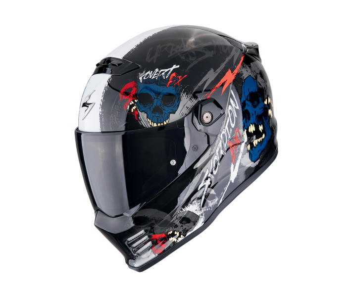 Casco Scorpion Covert Fx Skullz Negro Gris Rojo |186-502-339|
