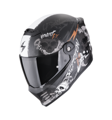 Casco Scorpion Covert Fx Skullz Negro Mate Gris Oro |186-502-366|