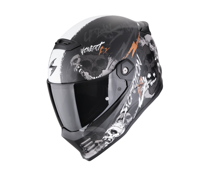 Casco Scorpion Covert Fx Skullz Negro Mate Gris Oro |186-502-366|