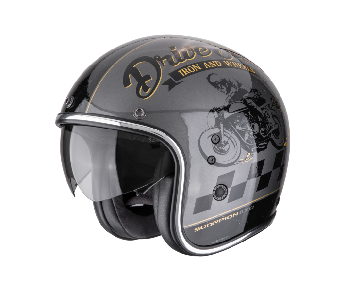 Casco Scorpion Belfast Evo Drive Fast Plata Negro Oro |78-498-364|