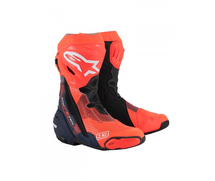 Botas Alpinestars Supertech R Le Vented Marquez R04 Rojo Fluor Azul Negro