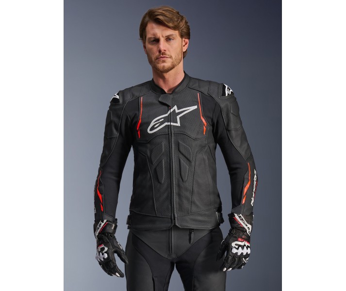 Chaqueta Alpinestars Dusk Airflow Leather Negro Rojo Fluor |3100525-1030|