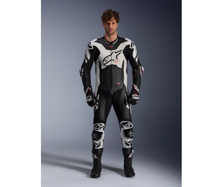 Mono Alpinestars Cuero Gp Plus V4 Sprint 1Pc Negro Blanco Rojo Fluor