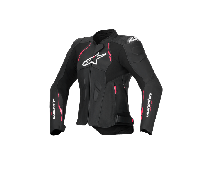 Chaqueta Alpinestars Mujer Dusk Leather Negro Diva Rosa Blanco